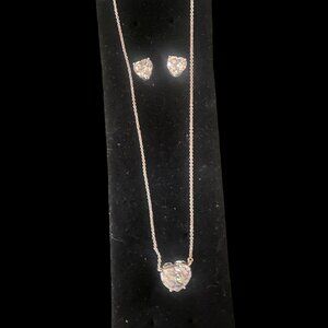 Cubic Zircona Heart Cut Solitaire Necklace W/ Chain & Earrings set